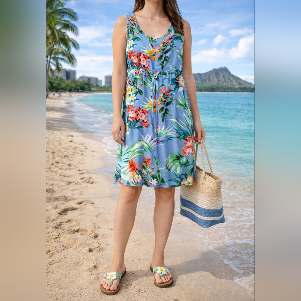 Hawaiian Floral Mini Tank Top Dress